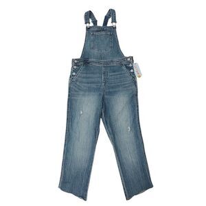 Cat and Jack Jean Overalls Youth XL 14 Blue Straight Stretch Distressed Raw Hem